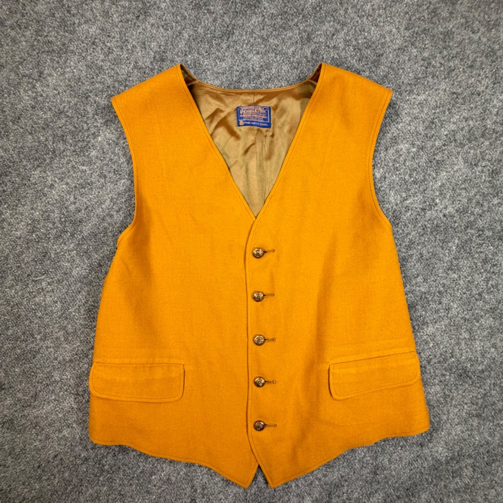 Pendleton Vintage Virgin Wool Vest Mens L Mustard Yellow Gold Button Front 0914